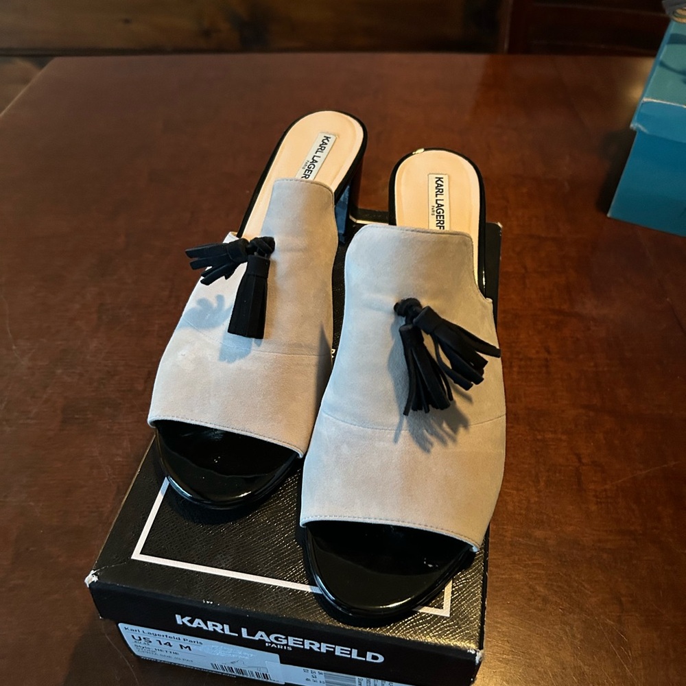 Karl Lagerfeld Beige and Black Heeled Mules
